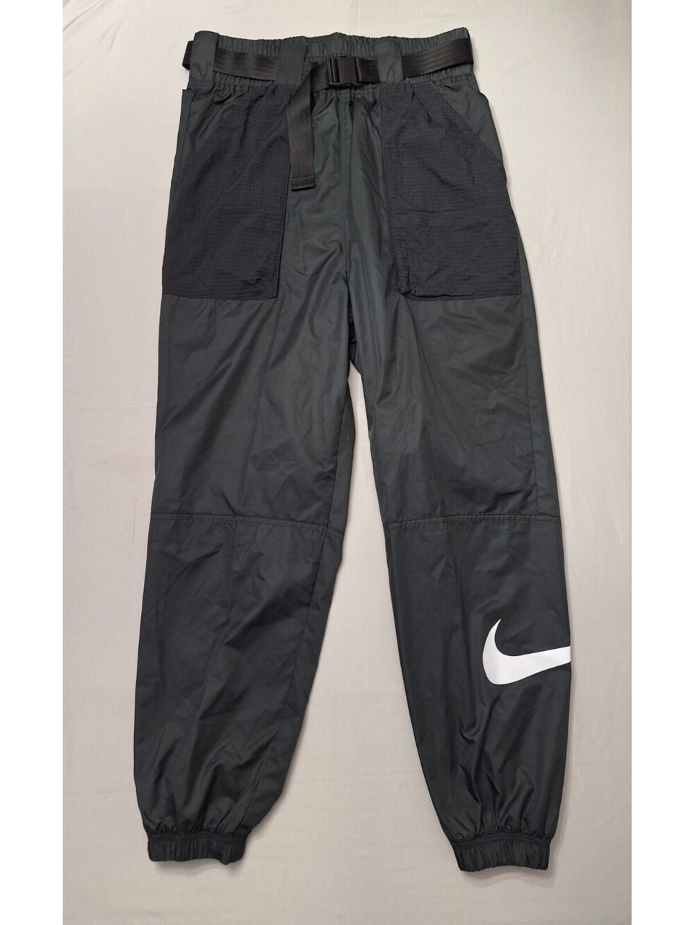 Nike Track Pants Womens S Black Swoosh CJ3776-010 Nylon Joggers Belted Athletic